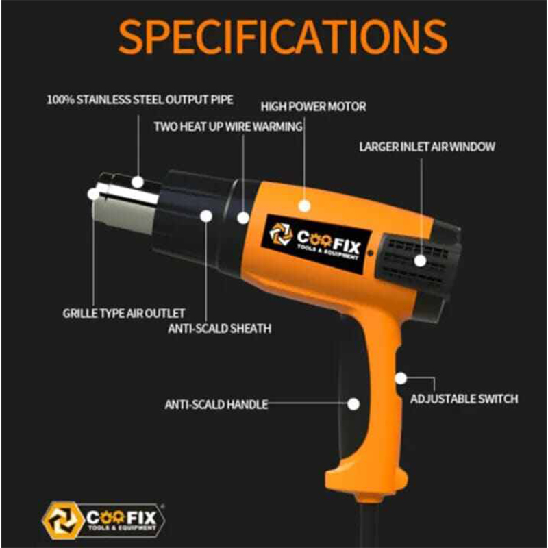 Picture of Hot Air gun/Heat Gun 2000W High Quality Hot Gun Tecchnology Industrial Coofix-Yellow
