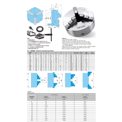 Picture of Lathe Chuck 5" K11-125 3 Jaw (Sanou) Self-Centering Chuck for Mini Metal Lathe Machine-Silver