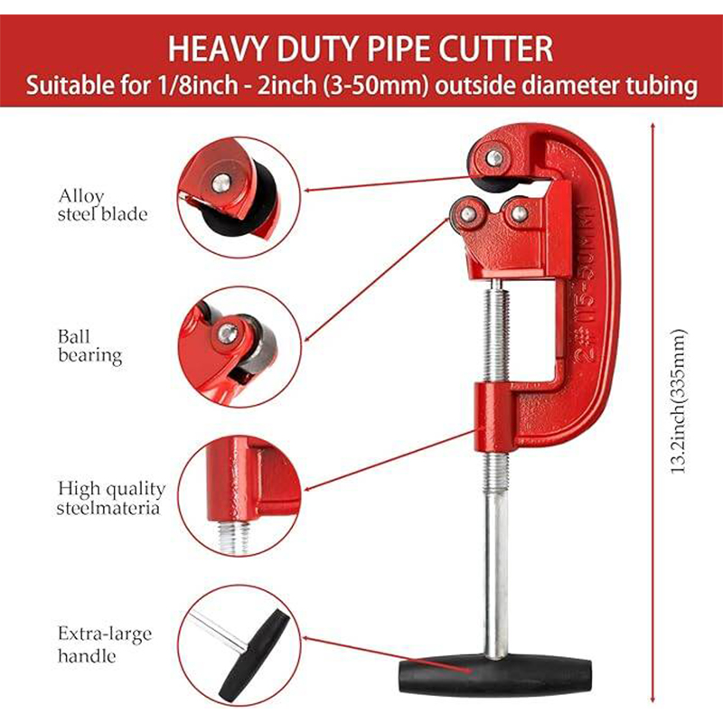 Picture of Pipe Cutter 2 inch Tool with an Extra Blade, Sharp Pipe Cutters Plumbing Cuts Up to Galvanized Pipe, Copper, and Iron Pipe, Steel Tubing Cutter for Metal Cutting-Red