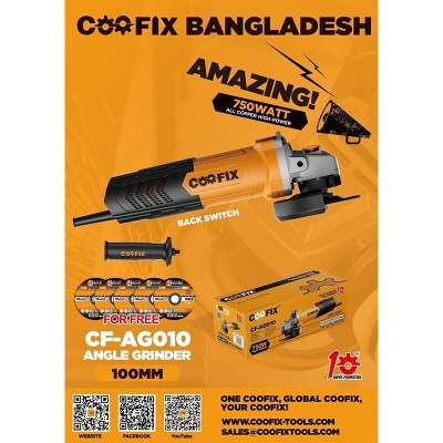 Picture of Grinder Machine/Angel Grinder Machine/Tiles Cutter Machin/ - 4" (100mm) Coofix CF-AG010 (750wat)-Orange