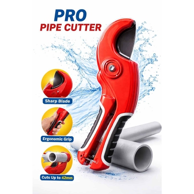 Picture of PVC Pipe Cutter, Up to 2-1/2", Ratchet Pipe Cutter Heavy-Duty, Pex Cutting Tool for Cutting PEX, PVC, PPR Plastic Hoses and Plumbing Pipe-Red