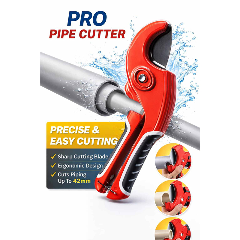 Picture of PVC Pipe Cutter, Up to 2-1/2", Ratchet Pipe Cutter Heavy-Duty, Pex Cutting Tool for Cutting PEX, PVC, PPR Plastic Hoses and Plumbing Pipe-Red