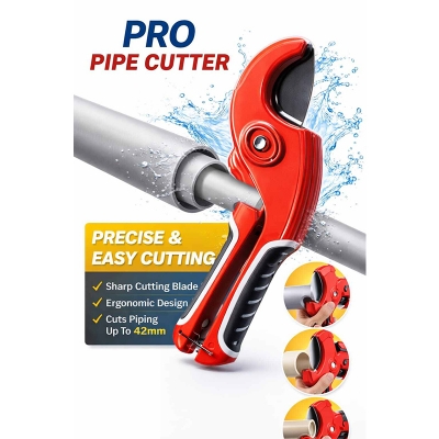 Picture of PVC Pipe Cutter, Up to 2-1/2", Ratchet Pipe Cutter Heavy-Duty, Pex Cutting Tool for Cutting PEX, PVC, PPR Plastic Hoses and Plumbing Pipe-Red