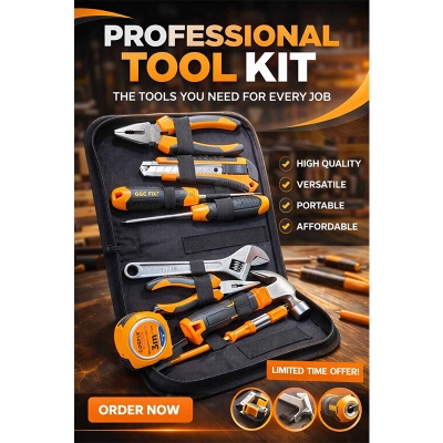 Picture of Tools & Home Improvement, Tool Combo Kits 9-Pieces, Tool Kit for Home, Tool Kits for Handyman-Orange
