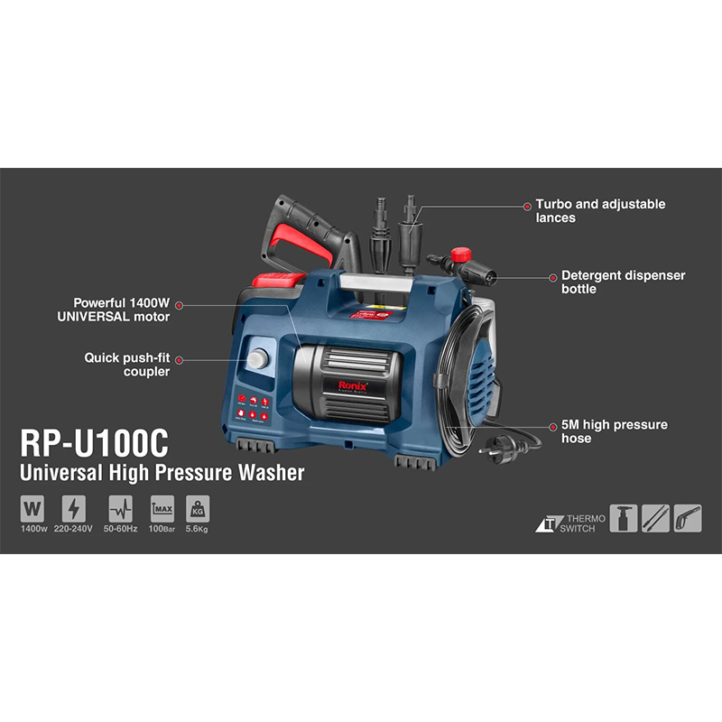 Picture of High Pressure Washer Compact Universal 100 bar-1400W-6.2L/m Model : RP-U100C-Black