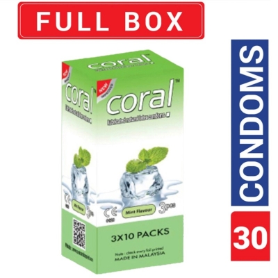 Picture of Coral - Mint Flavored Lubricated Natural Latex Condom - Full Box - 30Pcs-Neutral