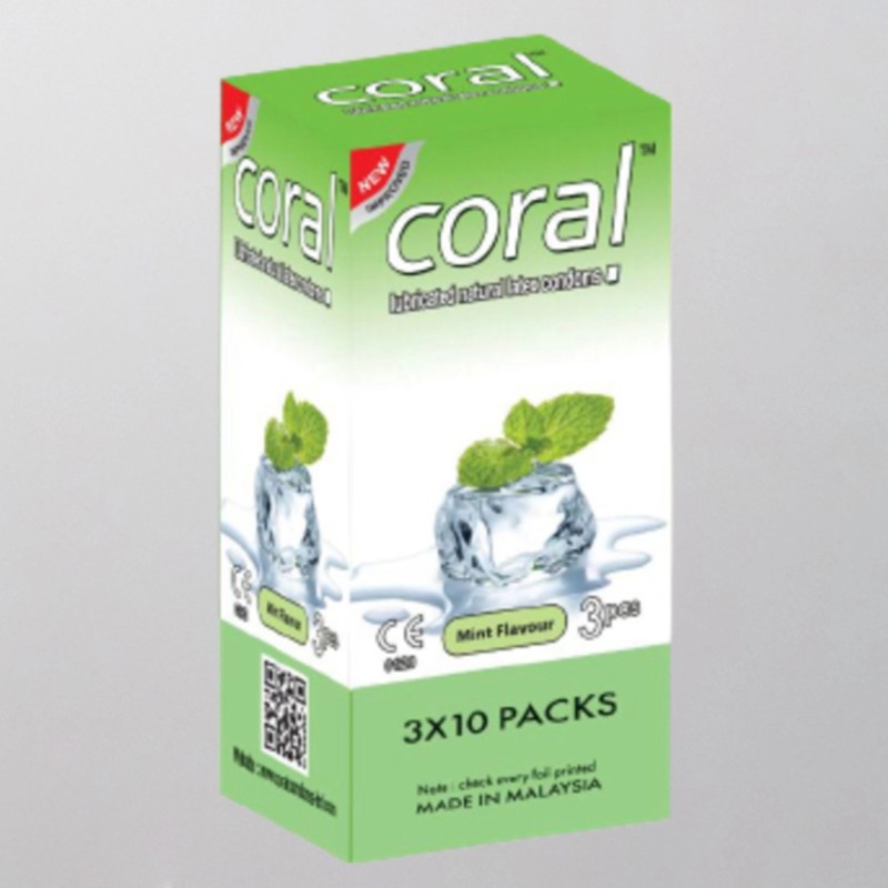 Picture of Coral - Mint Flavored Lubricated Natural Latex Condom - Full Box - 30Pcs-Neutral