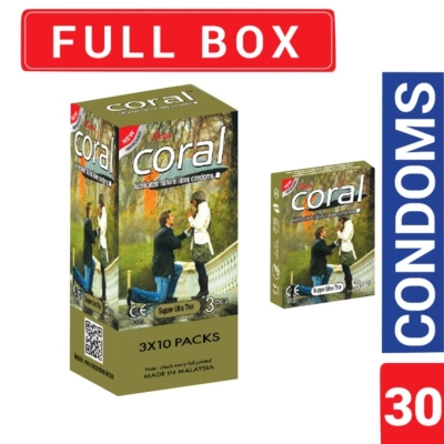 Picture of Coral - Super Ultra Thin Lubricated Natural Latex Condoms - Full Box - 3X10=30Pcs-Neutral