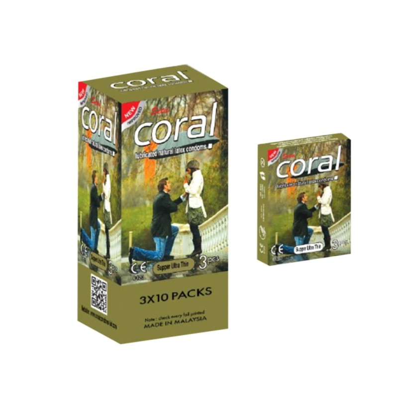 Picture of Coral - Super Ultra Thin Lubricated Natural Latex Condoms - Full Box - 3X10=30Pcs-Neutral