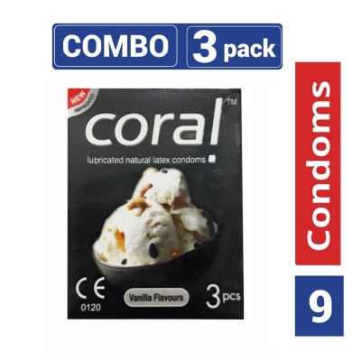 Picture of Coral - Vanilla Flavored Lubricated Natural Latex Condom - Combo Pack - 3 Packs - 3X3 - 9Pcs-Neutral