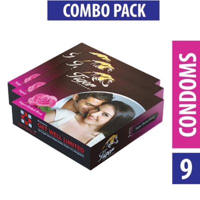 Picture of Tiger - Dotted Condoms Rose Flavour - Combo Pack - 3 Packs - 3X3 - 9Pcs-Neutral