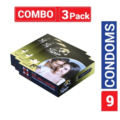 Picture of Tiger - Dotted Condoms Vanilla Flavour - Combo Pack - 3 Packs - 3X3=9Pcs-Neutral