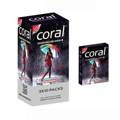 Picture of Coral - Long Lasting Extra Time Lubricated Natural Latex Condom - Full Box-Transparent