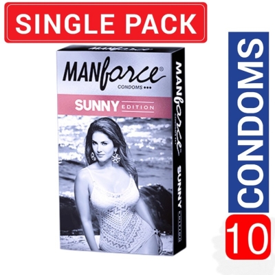 Picture of Manforce - Ribbed & Dotted Sunny Edition Condoms / Cocktail Hazelnut & Strawberry - Single Pack - 10 Pcs-White