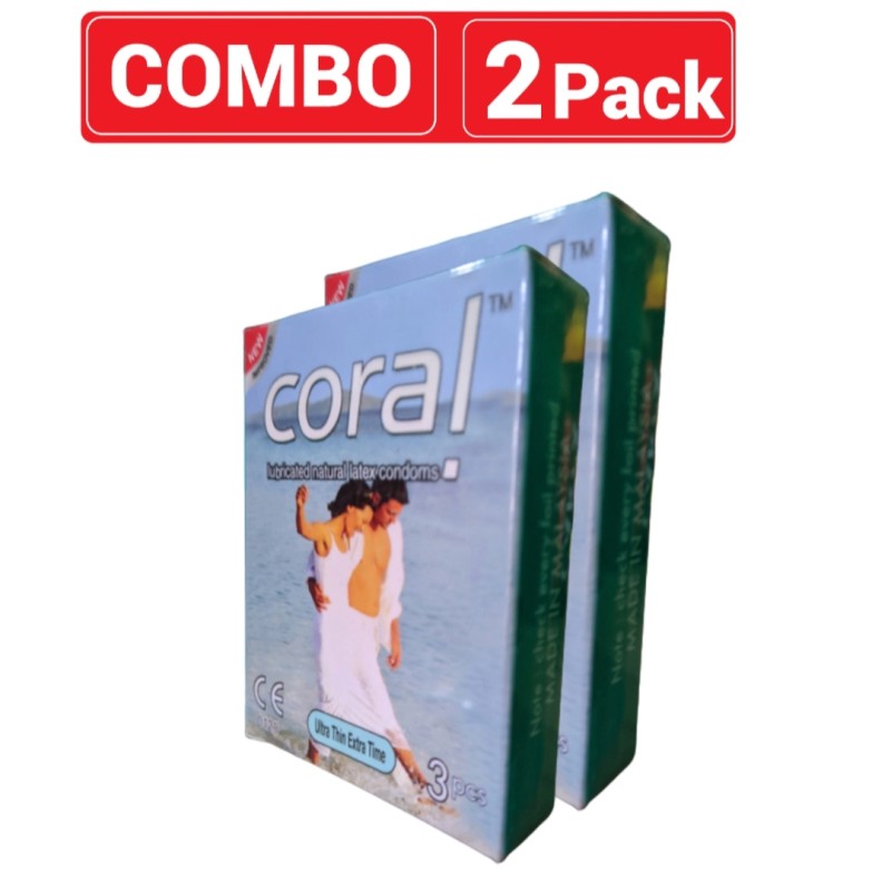 Picture of Coral - Ultra Thin Extra Time Lubricated Natural Latex Condom - Combo 2 Packs-Light Blue