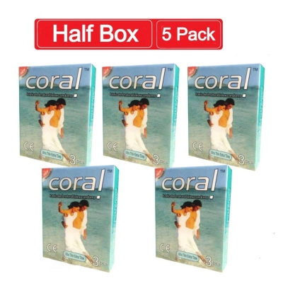 Picture of Coral Ultra Thin Extra Time Lubricated Natural Latex Condom Single Pack 3X5=15Pcs-Light Blue