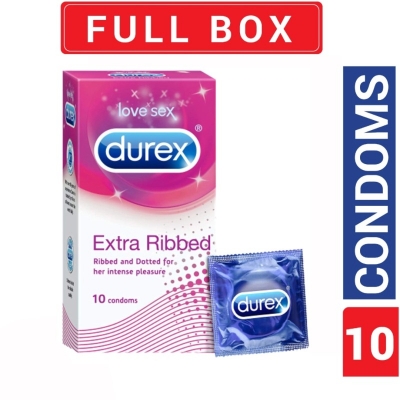 Picture of Durex Extra Ribbed And Dotted Condoms (Large Pack)-Multicolor