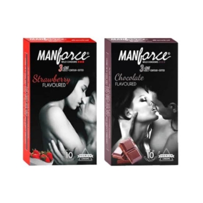 Picture of Manforce Condom Large Pack Mix - 1 Pack Chocolate & 1 Pack Strawberry Flavor Dotted Condom - 10X2=20Pcs Condom-Multicolor