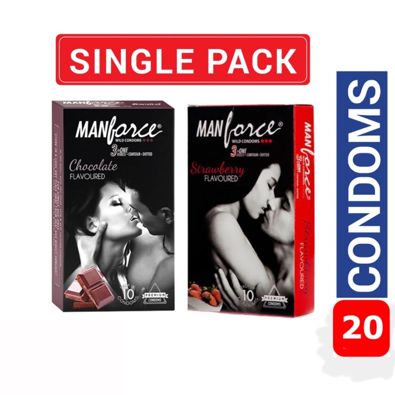 Picture of Manforce Condom Large Pack Mix - 1 Pack Chocolate & 1 Pack Strawberry Flavor Dotted Condom - 10X2=20Pcs Condom-Multicolor