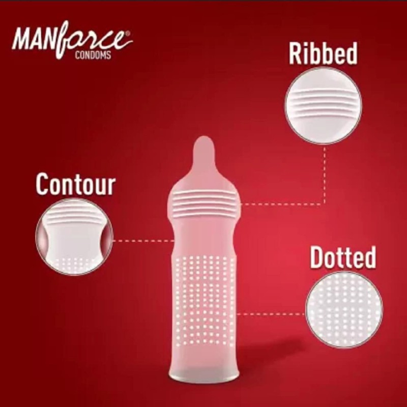 Picture of Manforce Condom Large Pack Mix - 1 Pack Chocolate & 1 Pack Strawberry Flavor Dotted Condom - 10X2=20Pcs Condom-Multicolor