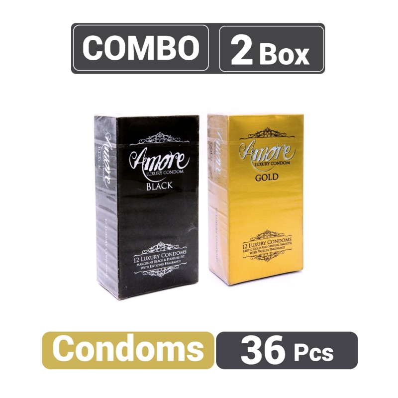 Picture of Amore Luxury Gold And Black Condom (3'S X 12) 36 Piece (Box Combo Of 2)-Neutral