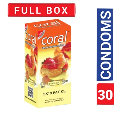Picture of Coral Condom 3 Fruits Flavored Lubricated Natural Latex - Full Box-Neutral