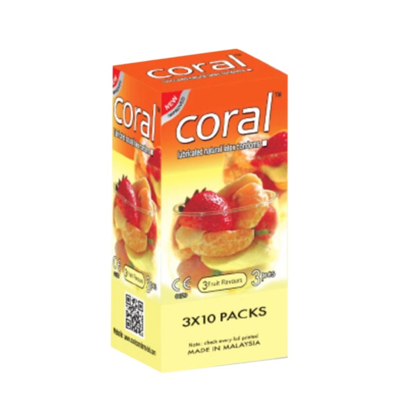 Picture of Coral Condom 3 Fruits Flavored Lubricated Natural Latex - Full Box-Neutral