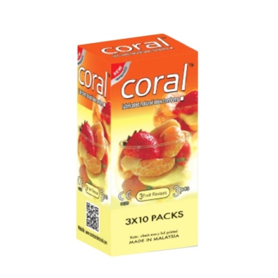 Picture of Coral Condom 3 Fruits Flavored Lubricated Natural Latex - Full Box-Neutral