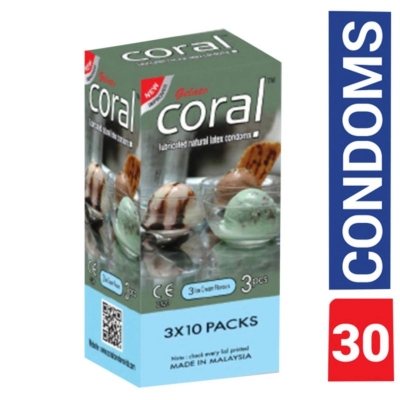 Picture of Coral Condom 3 Ice Cream Flavored Lubricated Natural Latex - Full Box