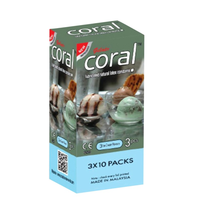 Picture of Coral Condom 3 Ice Cream Flavored Lubricated Natural Latex - Full Box