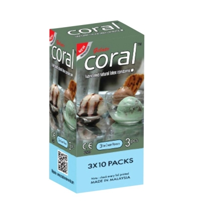 Picture of Coral Condom 3 Ice Cream Flavored Lubricated Natural Latex - Full Box