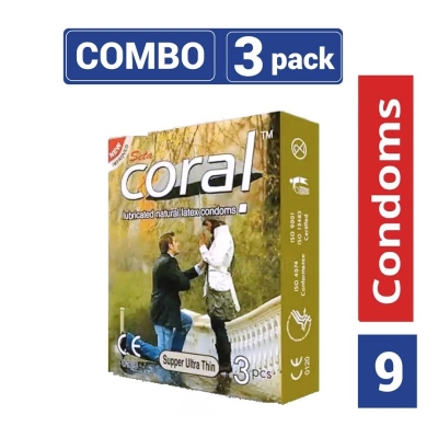 Picture of Coral Condom Super Ultra Thin Lubricated Natural Latex - Combo 3 Packs-Neutral