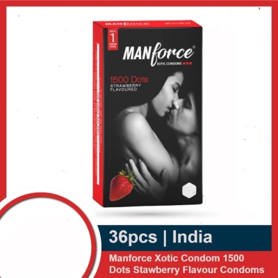 Picture of Manforce Xotic Condom 1500 Dots Strawberry Flavour Condoms Full Box - 3X12= 36Pcs - Condom-Neutral