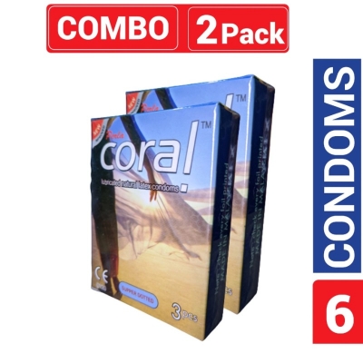 Picture of Coral - Super Dotted Lubricated Natural Latex Condom - Combo Pack - 2 Packs - 3X2=6 Pcs-Light Blue