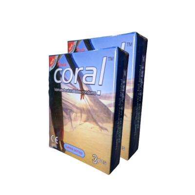 Picture of Coral - Super Dotted Lubricated Natural Latex Condom - Combo Pack - 2 Packs - 3X2=6 Pcs-Light Blue