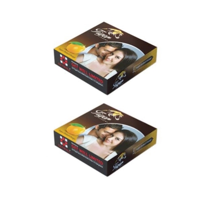 Picture of Tiger Condom-Dotted Orange Flavour - Combo Pack - 2 Packs - 3X2=6 Pcs-Orange