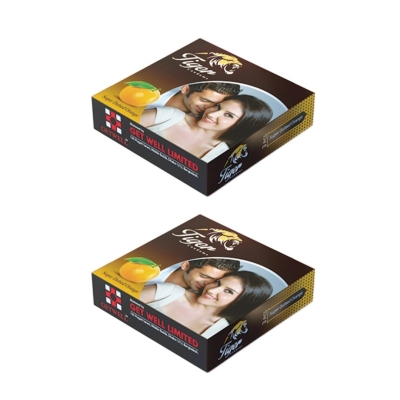 Picture of Tiger Condom-Dotted Orange Flavour - Combo Pack - 2 Packs - 3X2=6 Pcs-Orange