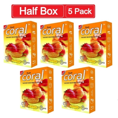 Picture of Coral 3 Fruits Flavor Flavored Lubricated Natural Latex Condom Half Box-Multicolor