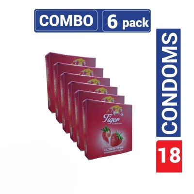 Picture of Tiger Ultra Thin Strawberry Flavour Condom Combo Pack 6 Packs 3X618Pcs-Strawberry
