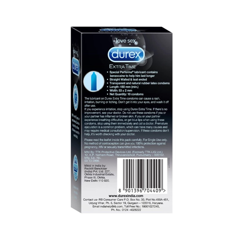 Picture of Durex Condom - Extra Time Condoms For Men 10 Pcs Pack (Made In India)-Transparent