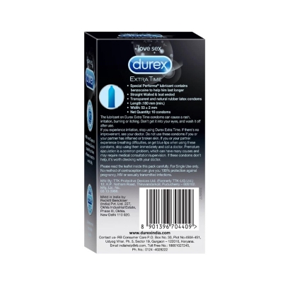 Picture of Durex Condom - Extra Time Condoms For Men 10 Pcs Pack (Made In India)-Transparent