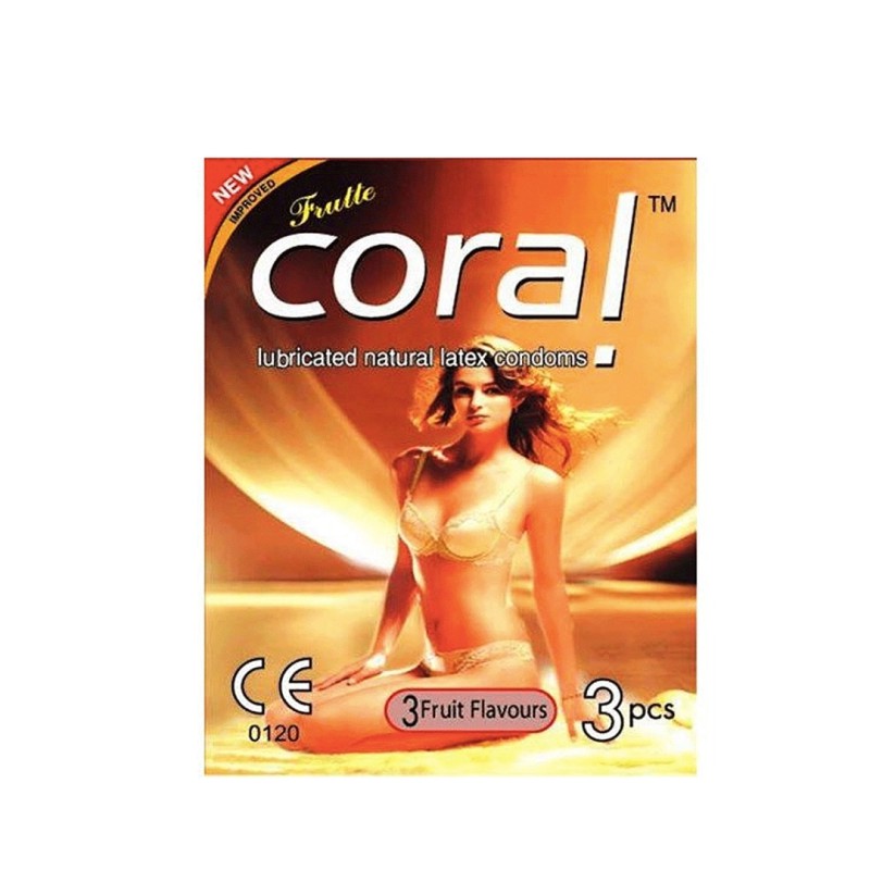 Picture of Coral 3 Fruits Flavored Lubricated Natural Latex Condoms 3 Pack Combo - 9 Pcs - Condom-Neutral