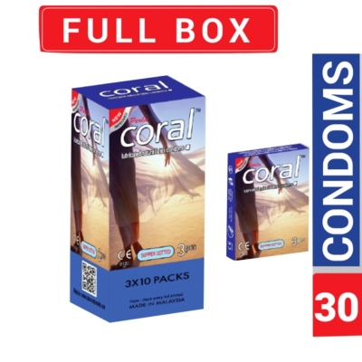 Picture of Coral - Super Dotted Lubricated Natural Latex Condom - Full Box - 3X10=30Pcs-Neutral