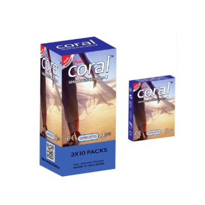 Picture of Coral - Super Dotted Lubricated Natural Latex Condom - Full Box - 3X10=30Pcs-Neutral