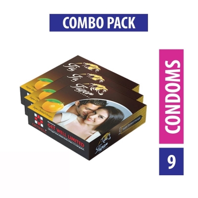 Picture of Tiger - Dotted Condoms Orange Flavour - Combo Pack - 3 Packs - 9Pcs-Neutral