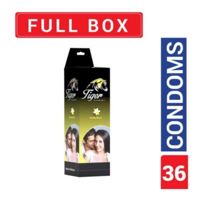 Picture of Tiger Dotted Condoms Vanilla Flavour Full Box 3X12= 36Pcs-Neutral