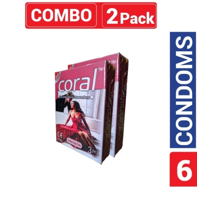Picture of Coral - Dotted Extra Time Lubricated Natural Latex Condom - 6 Pcs-Red