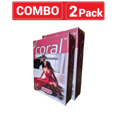 Picture of Coral - Dotted Extra Time Lubricated Natural Latex Condom - 6 Pcs-Red