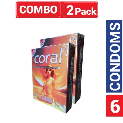 Picture of Coral - 3 Fruits Flavored Lubricated Natural Latex Condoms - 2 Pack Combo - Condom