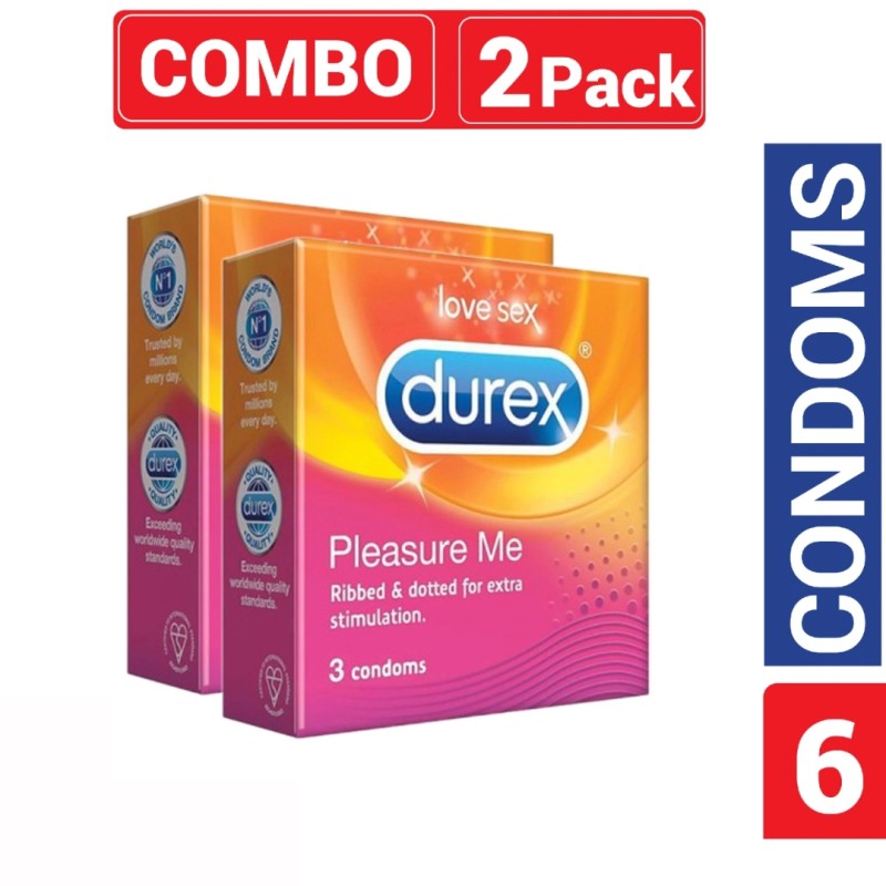 Picture of Durex - Pleasure Me Condom - Combo Pack - 2 Packs - 3X2=6 Pcs-Multicolor